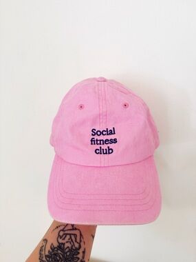 Pink "Social Fitness Club" Embroidered Baseball Cap from Cotton On